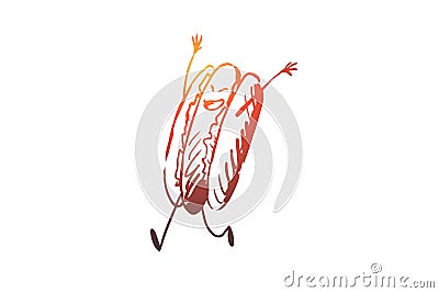 Hot dog, food, sausage, bun, tasty concept. Hand drawn isolated vector. Vector Illustration