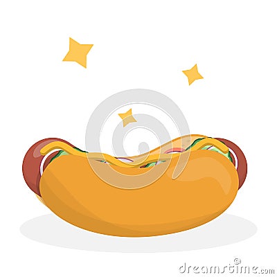 Hot dog food. Unhealthy fastfood with ketchup Vector Illustration