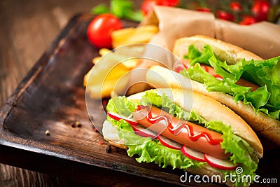 Hot dog. Grilled hot dogs with ketchup Stock Photo