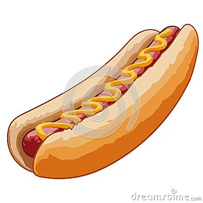 Hot dog with grilled sausage Vector Illustration