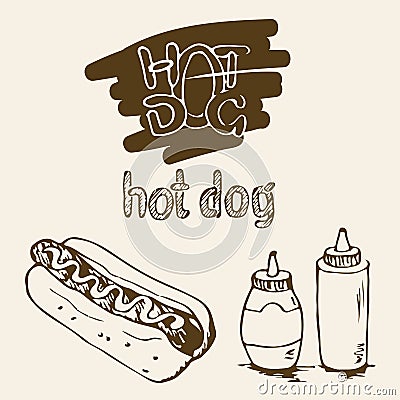 Hot Dog Hand Drawn Illustration Vector Illustration