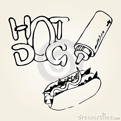 Hot Dog Hand Drawn Illustrations Vector Illustration