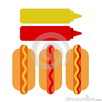 Hot dog, ketchup and mustard flat icon, vector sign, colorful pictogram isolated on white. Vector Illustration