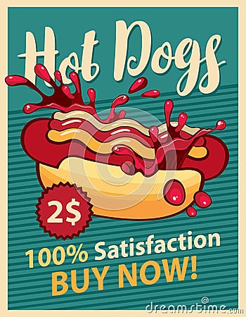 Hot dog and ketchup Vector Illustration