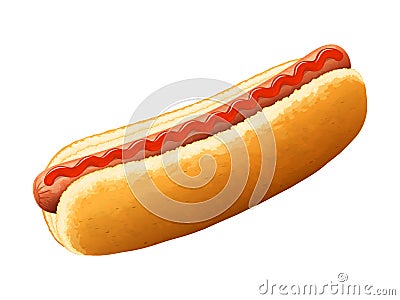 Hot dog with ketchup Vector Illustration