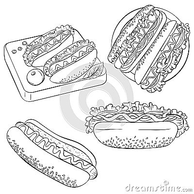 Hot dog line art Vector Illustration