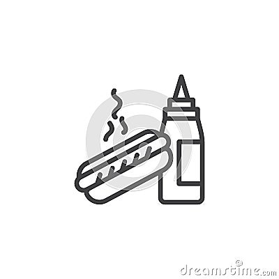 Hot dog and mustard bottle line icon Vector Illustration