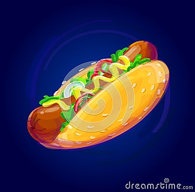 Hot dog with mustard Vector Illustration