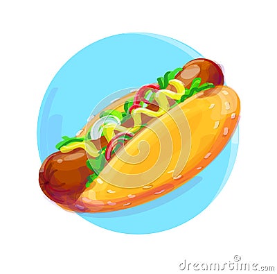 Hot dog with mustard Vector Illustration