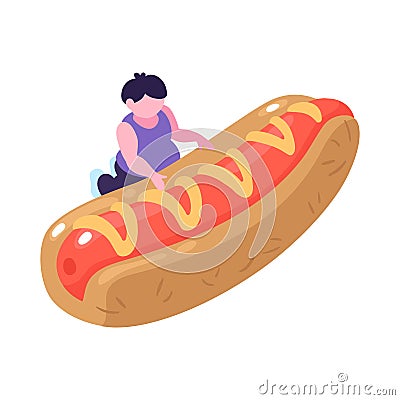 Hot Dog Overeating Composition Vector Illustration