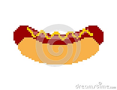 Hot dog pixel art. Fastfood pixelated. Fast food isolated Vector Illustration