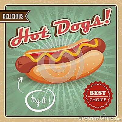Hot dog poster Vector Illustration