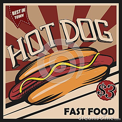 Hot dog. Retro poster. Vector Illustration