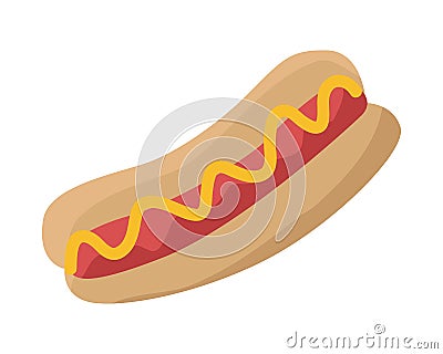 Hot Dog with Sausage, Ketchup and Bread Isolated Vector Illustration
