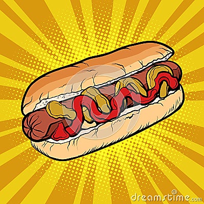 Hot dog sausage ketchup mustard Vector Illustration