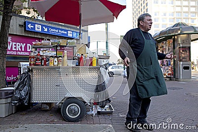 A hot dog seller in Edmonton, Canada Editorial Stock Photo