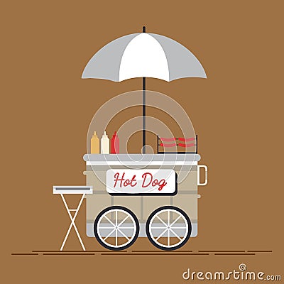 Hot dog street cart with seller.vector Vector Illustration