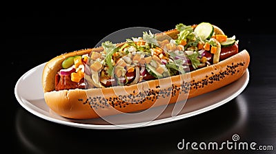 a hot dog with vegetables on a plate Stock Photo