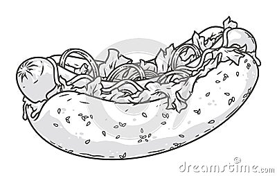 Hot dog vintage monochrome sticker Vector Illustration