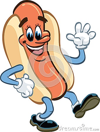 Hot dog, walking and waving Vector Illustration