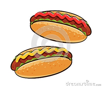 Hot dogs. American food, sandwich concept. Cartoon vector illustration Vector Illustration