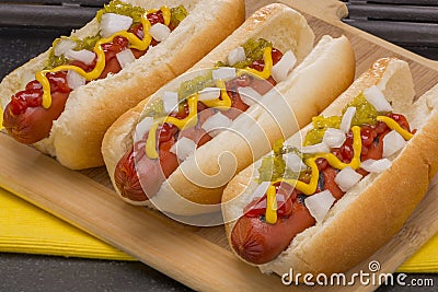 Hot Dogs in Buns Stock Photo