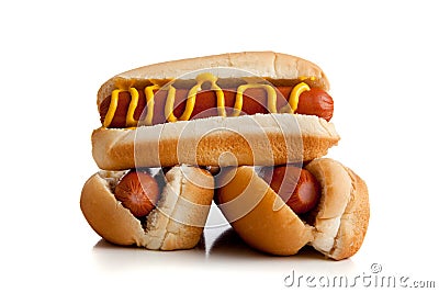 Hot dogs with mustard on a white background Stock Photo