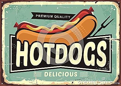 Hot dogs vintage tin sign idea Vector Illustration