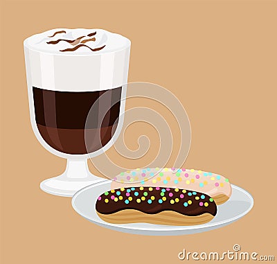 Hot Drink with Cakes Poster Vector Illustration Vector Illustration