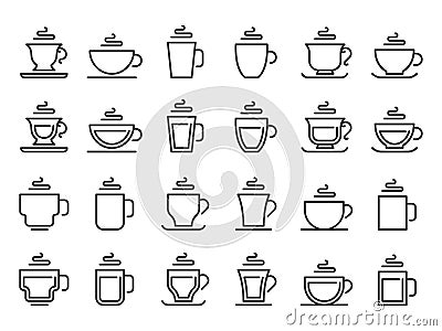 Hot drink cup outline icon. Coffee cups line pictogram, cocoa and tea mug vector icon set Vector Illustration