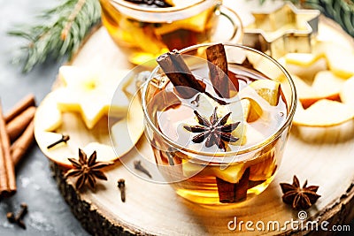 Hot drink, mulled cider or spiced tea or mulled white wine Stock Photo