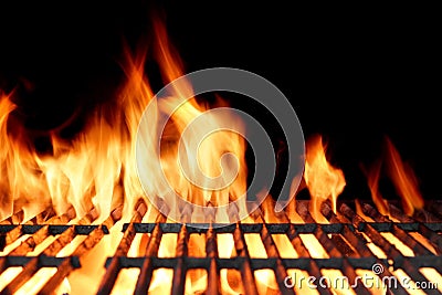 Hot Empty Charcoal BBQ Grill With Bright Flames Stock Photo