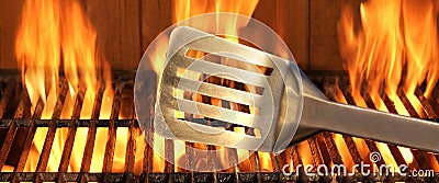 Hot Empty Flaming BBQ Grill Background Stock Photo