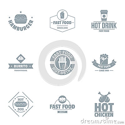 Hot fastfood logo set, simple style Vector Illustration