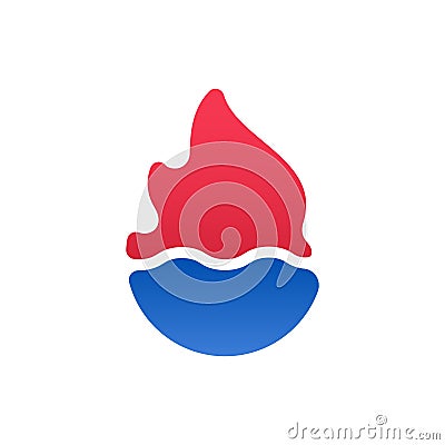 Hot Fire flame and cold liquid water abstract icon Vector Illustration