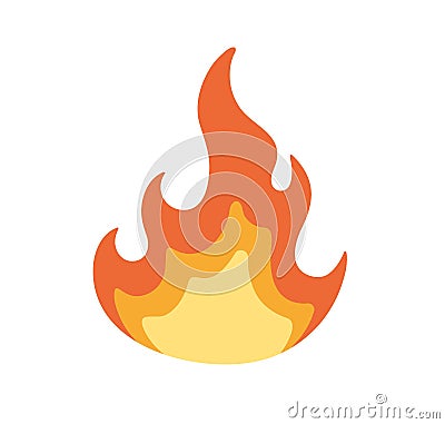 Hot fire icon. Abstract bonfire flame. Bright warm campfire symbol. Burning blaze of hell. Fiery energy and power Vector Illustration