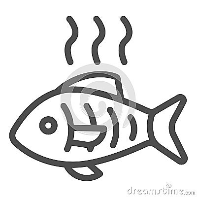 Hot fish line icon. Grilled fish vector illustration isolated on white. Fry seafood outline style design, designed for Vector Illustration