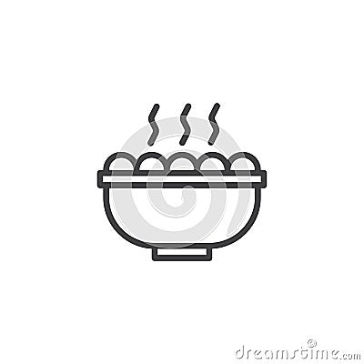 Hot food bowl with steam outline icon Vector Illustration
