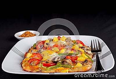 Hot fresh vegetarian flatbread pizza. Stock Photo