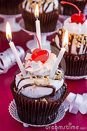 Hot Fudge Sundae Cupcakes Stock Photo