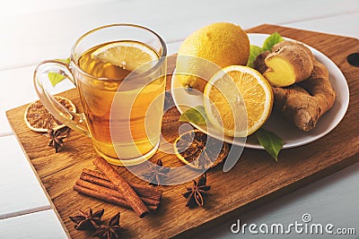 Hot ginger tea with lemon. flu cold season drink Stock Photo