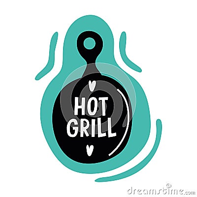 hot grill lettering in pan silhouette style icon Vector Illustration