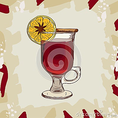 Hot Grog classic cocktail illustration. Alcoholic warm bar drink hand drawn vector. Pop art menu image item Cartoon Illustration