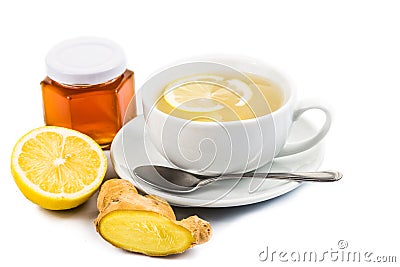 Hot honey ginger lemon tea in cup Stock Photo