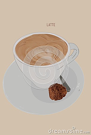 Hot Latte with cookie , Hand drawn illustration vector . latte a Vector Illustration