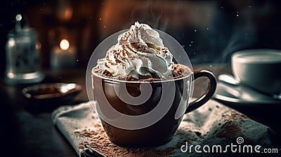 Chocolate milkshake in glass whipped cream topping Stock Photo