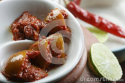 Hot Lemon Pickle - A popular spicy Indian Pickle Stock Photo