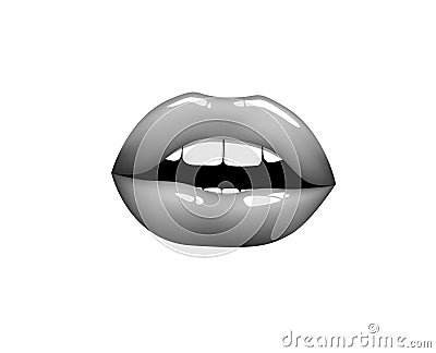 Hot lips. Beautiful woman gray lips. Kiss Me. Vector illustration Eps 10 Stock Photo