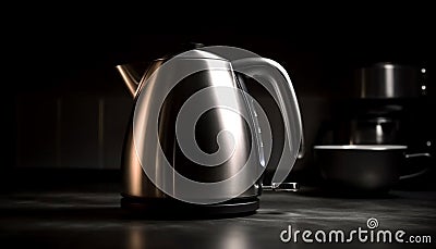 Hot liquid pours from shiny steel teapot generated by AI Stock Photo
