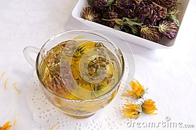 Hot medical herbal tea Stock Photo